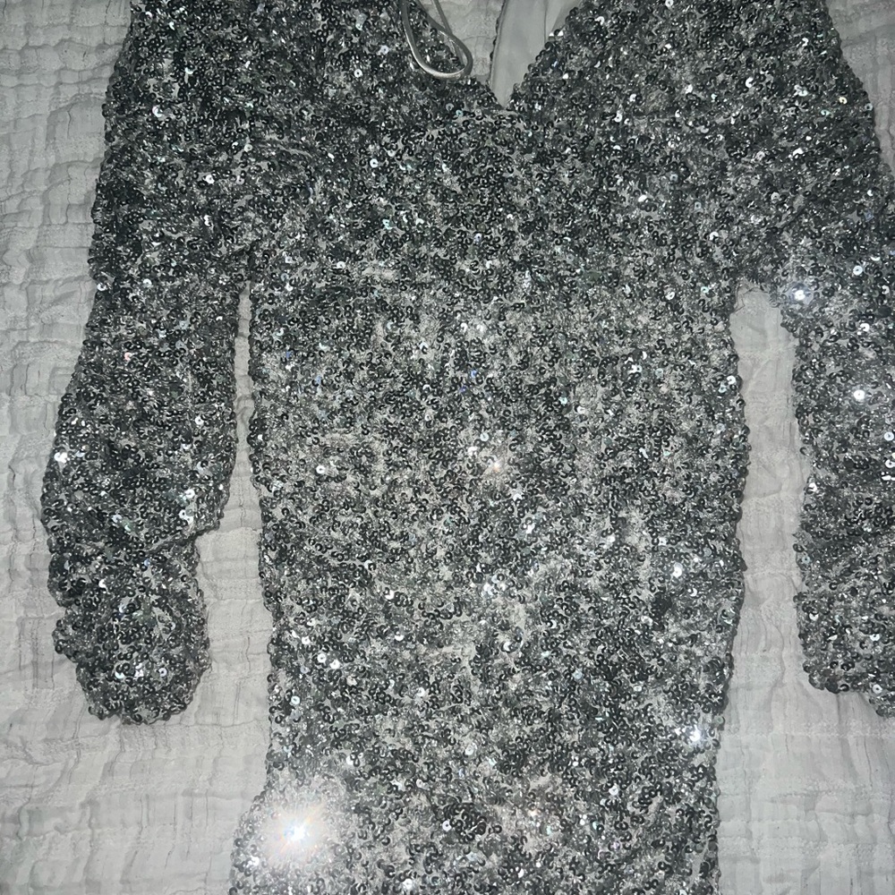 Silver Sequin Mini Dress - Picture 5 of 8